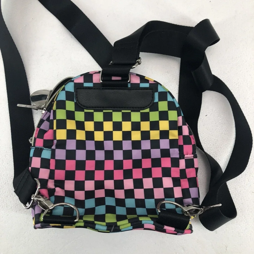 Mini Backpack Checkerboard Pattern Neon Multi‎ Color Nylon poly Blend